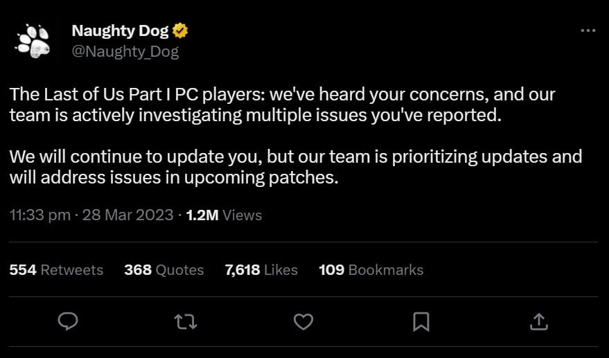 The Last of Us Part 1 PC players are having issues