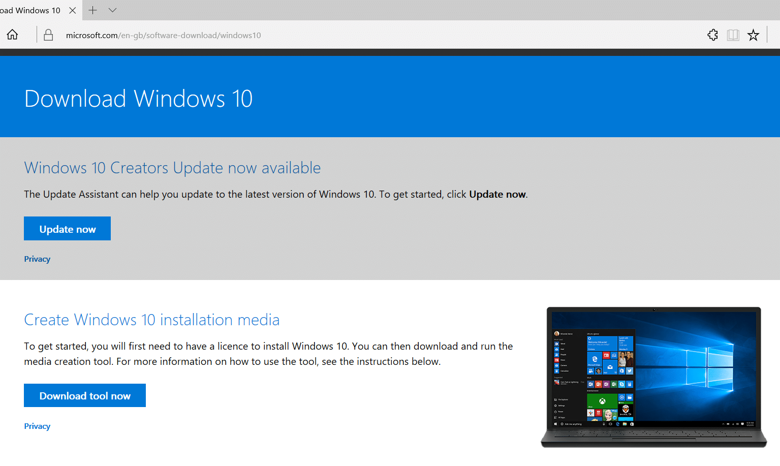 Actualização para Criativos Windows 10