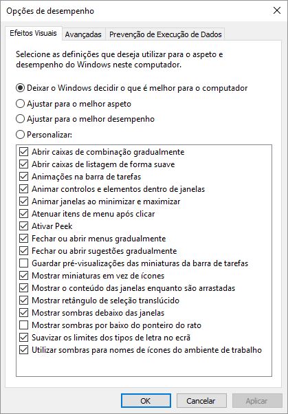 5 - Efeitos visuais - definições que atrasam PC