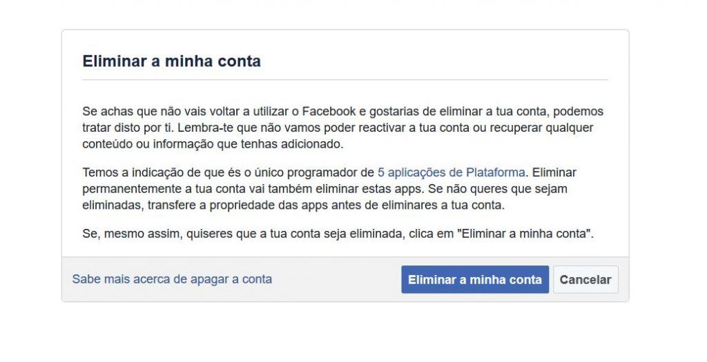 Apagar a conta do Facebook