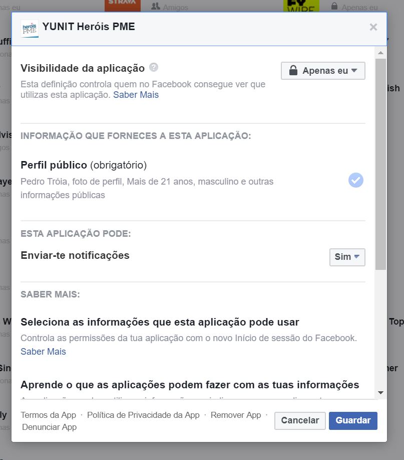 Editar aplicações no Facebook