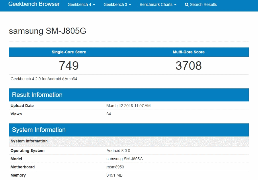 Geekbench Samsung SM-J805G