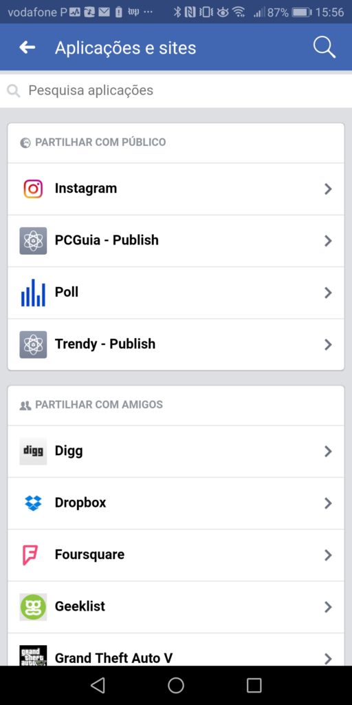 Editar aplicações do Facebook no smartphone