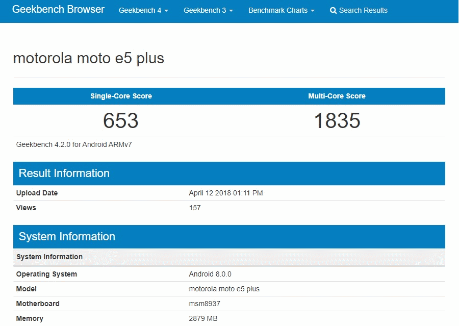 Geekbench Moto E5 Plus