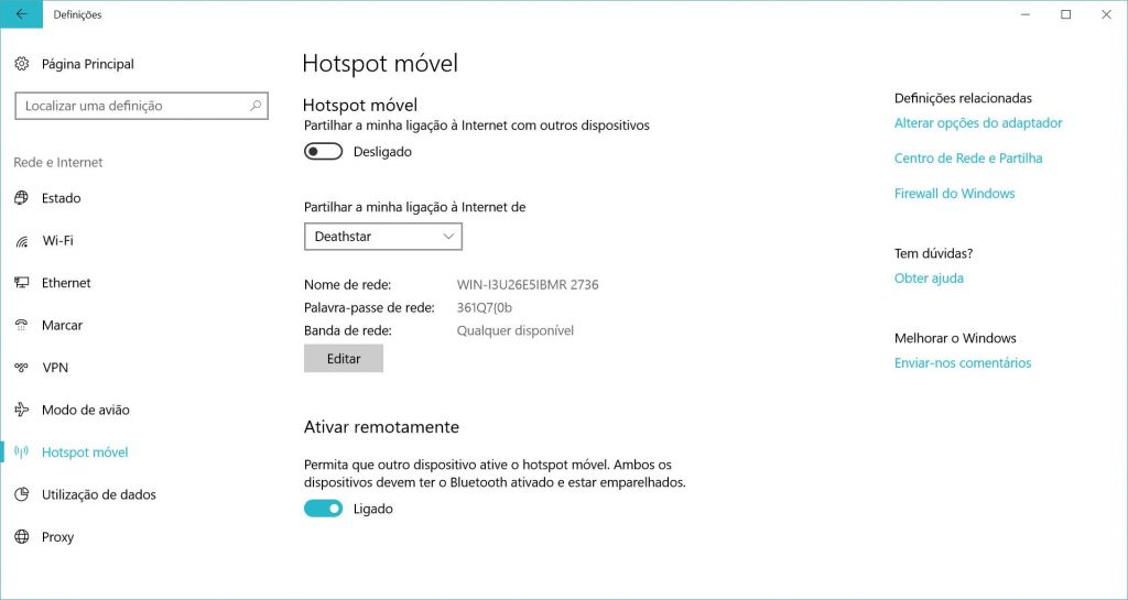 Hotspot no Windows 10