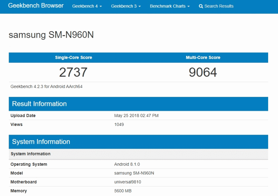 Geekbench Samsung SM N960N