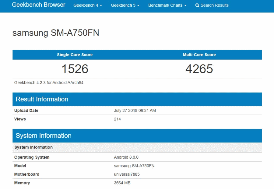 Samsung SM-A750FN Geekbench