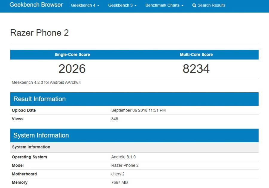 Geekbench Razer Phone 2