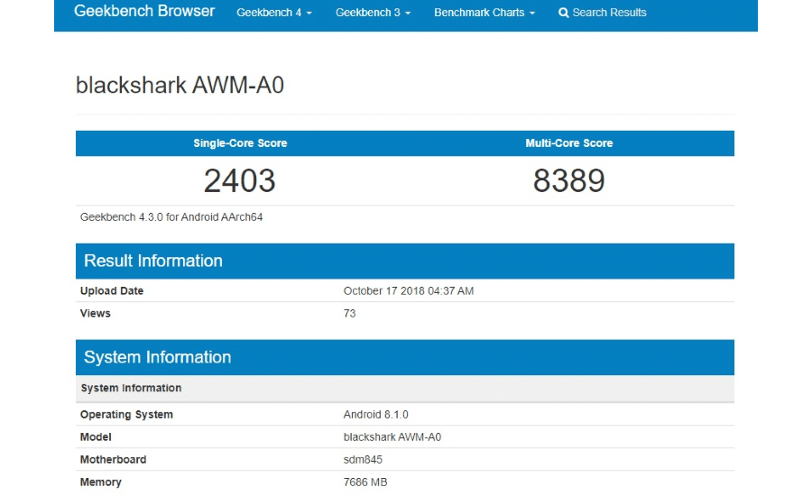 Geekbench Black Shark