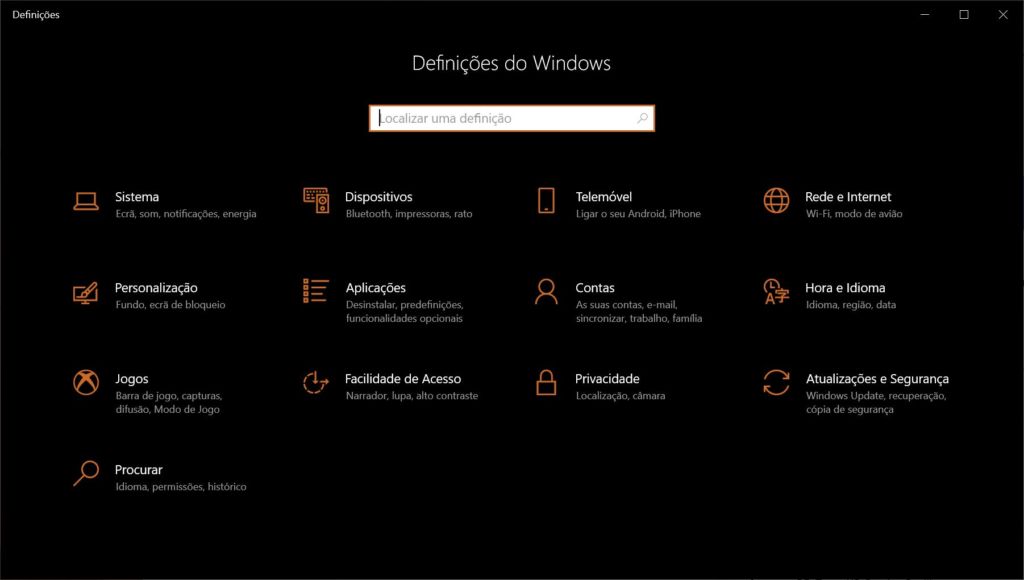 1.Definições do Windows