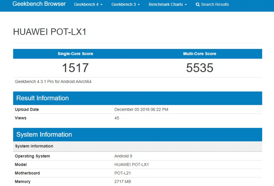 Huawei P Smart (2019) Geekbench