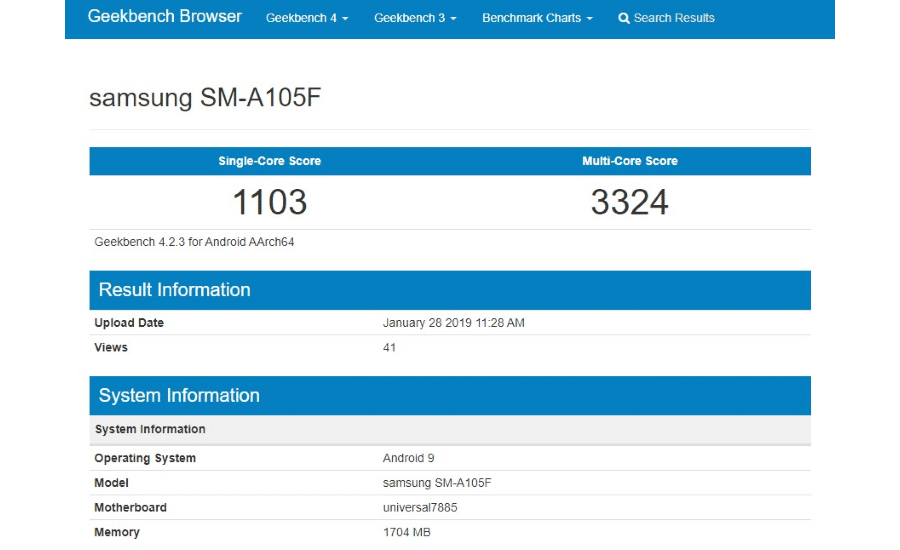 Geekbench Samsung SM-A105F