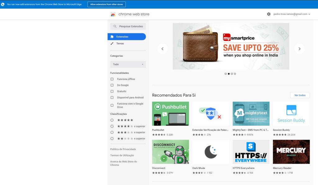 Edge - Loja de extensões da Google