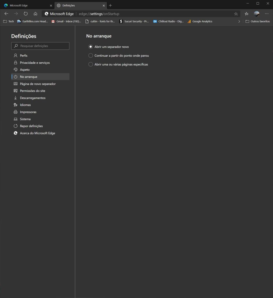 Definições Chromium Microsoft Edge