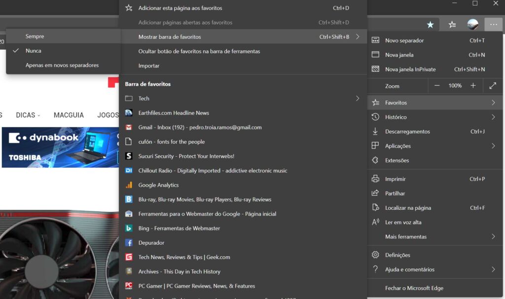 Microsoft Edge Favoritos - Menu