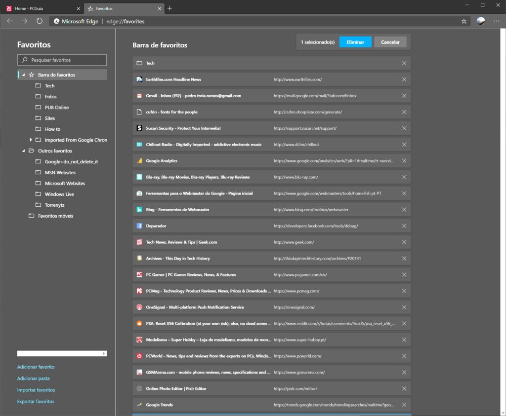 Microsoft Edge Favoritos - Gerir