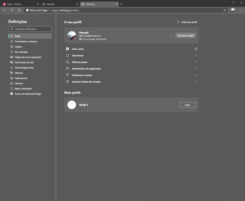 Microsoft Edge Favoritos - Perfis