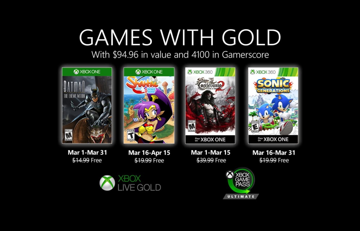 Anunciados os Xbox Games with Gold de Março (Vídeo)