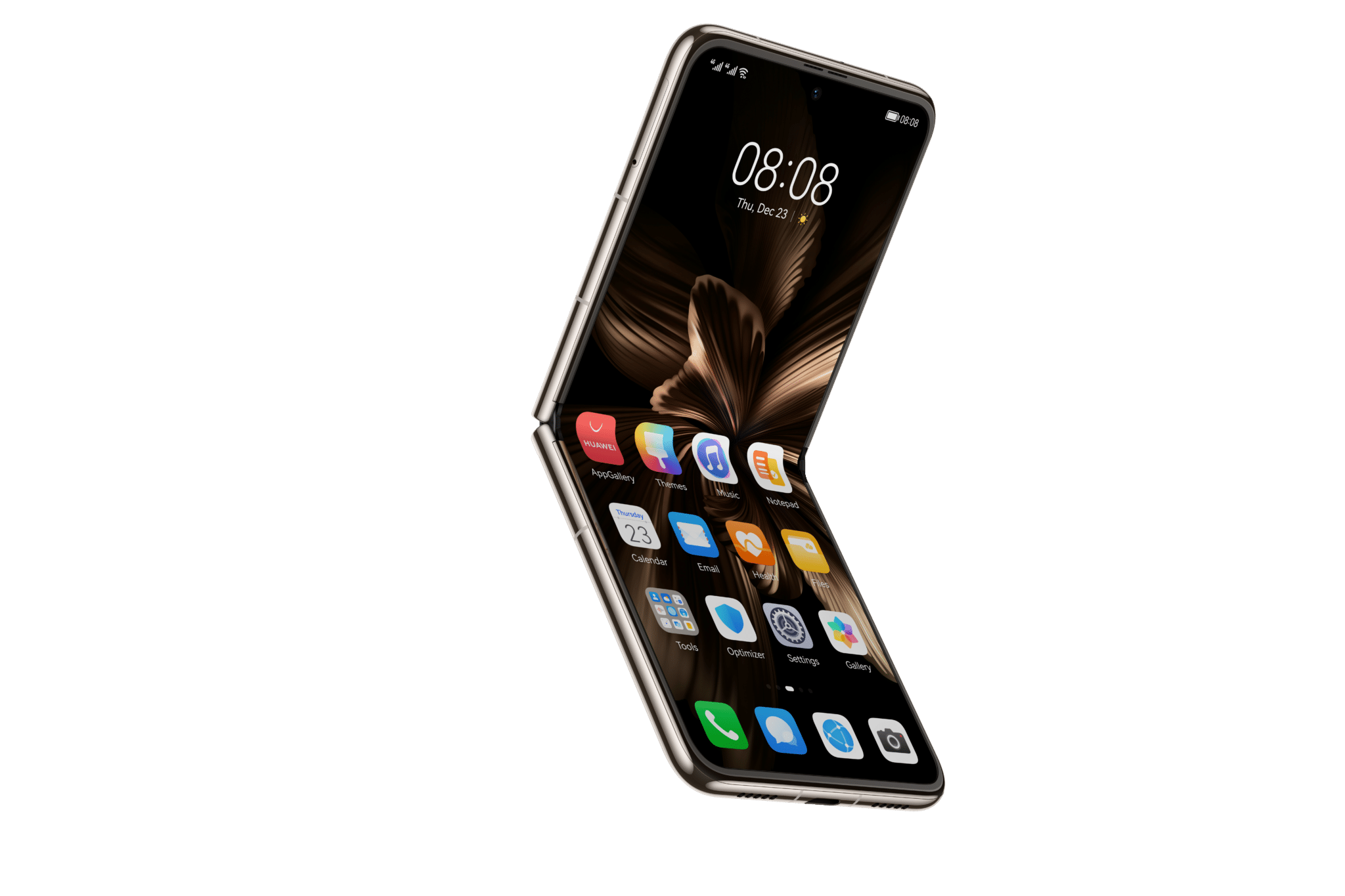 MKT_HUAWEI P50 Pocket_Product image_HQ_Premium Gold_Front_30_Right_half fold_120_widget