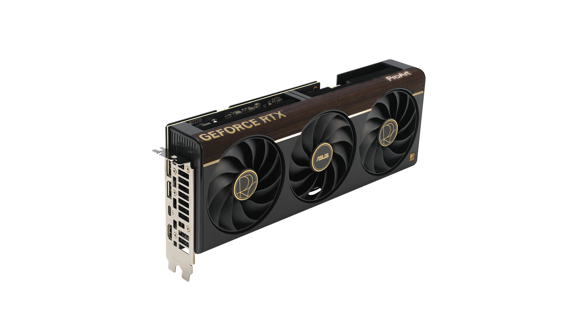 ASUS apresenta placas gráficas ProArt GeForce RTX 50-Series com USB-C e visual com padrão de madeira