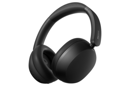 Black over-ear headphones with padded headband and Redmi branding on the earcup, shown at an angle