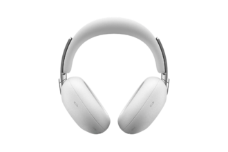 White over-ear headphones with a cushioned headband, isolated on a black background.