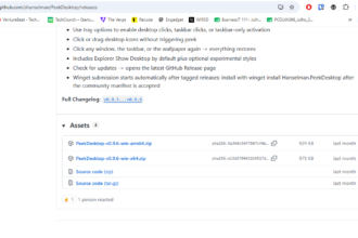 GitHub release assets: Windows zip files and source code archives listed with sizes and last updated.