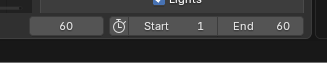 UI control panel for setting a time range: Start and End fields with a clock icon button and frame numbers (e.g., 60).