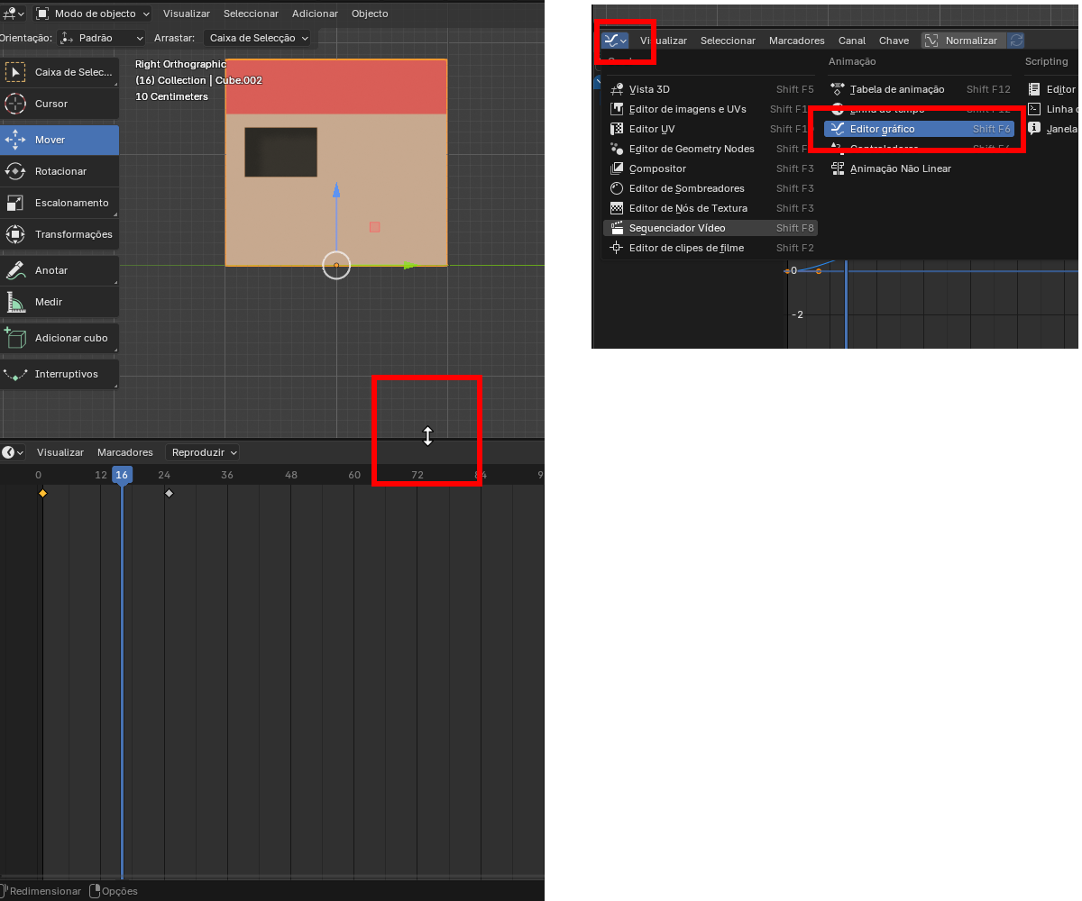 Blender UI: Move tool active in the 3D View with a selected cube, timeline at frame 72, and Graph Editor panel visible on the right.