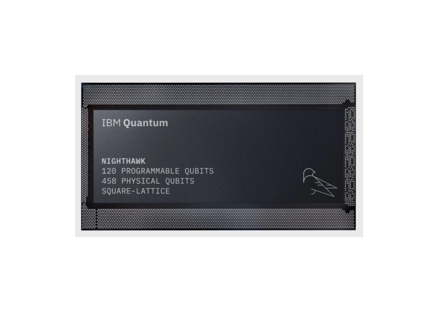 IBM Quantum Nighthawk processor: 120 programmable qubits and 458 physical qubits on a square-lattice layout.