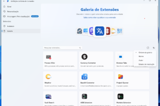 Tela de Galeria de Extensões com barra de pesquisa e cartões de extensões na grade principal (Interface de extensões).