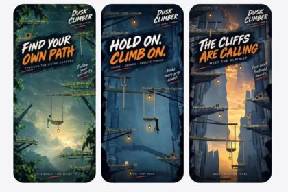 Dusk Climber poster: Find Your Own Path with rope platforms in a sunlit jungle canopy.