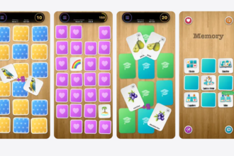 Grid of yellow and blue star cards on a wooden board; two bird cards face up on the grid in a memory game panel 1