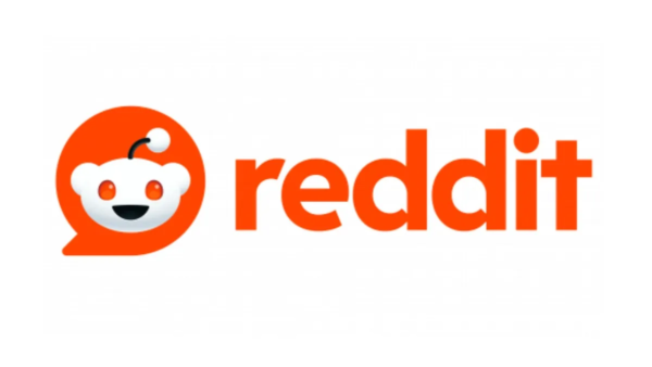 Reddit logo: orange speech bubble with the Snoo mascot, followed by the word reddit in orange on white background.